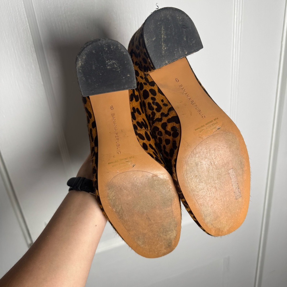 Banana Republic Leopard Cheetah Print Calf Hair Smoking Slipper Heel Size 9 - Picture 10 of 12